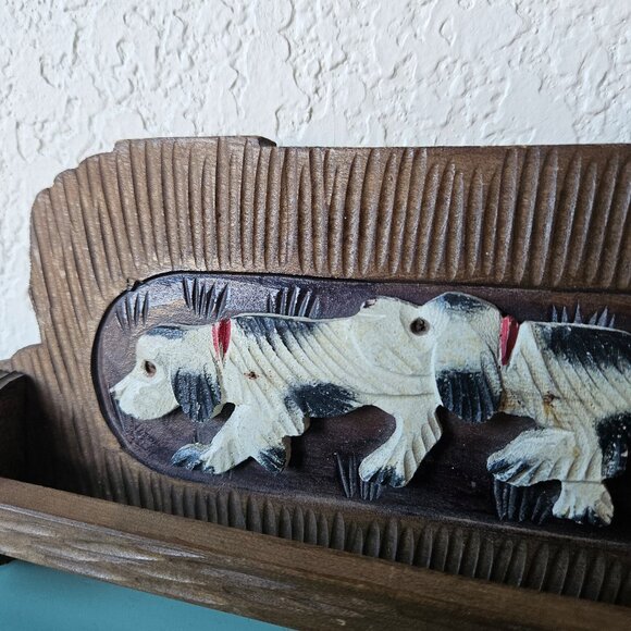 Vintage 30s Handmade Signed Hunting Dog Wooden Primitive Wall Hanging Tie Rack - Picture 3 of 5